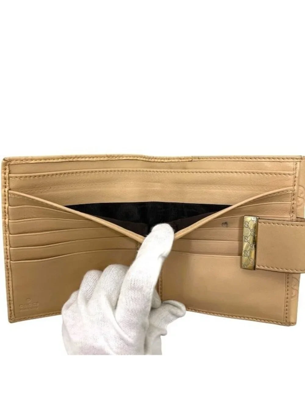 Gucci Fold Wallet with Beige Stripe Line Double Hook - Picture 7 of 11